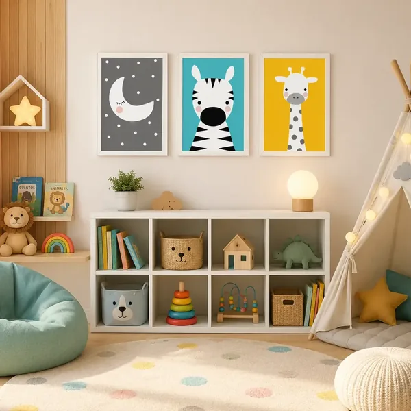 Cuadros infantiles nórdicos caritas 33×22 cm · pack × 3