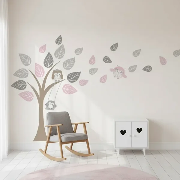 Vinilo infantil de árbol con búho de 160×260 cm