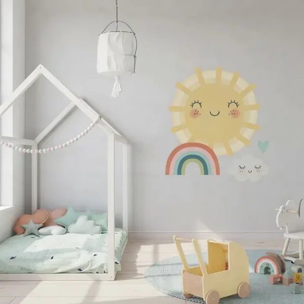 Vinilo infantil sol y arcoíris de 70×70 cm