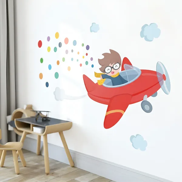 Vinilo infantil nene en avión de 140 cm de ancho