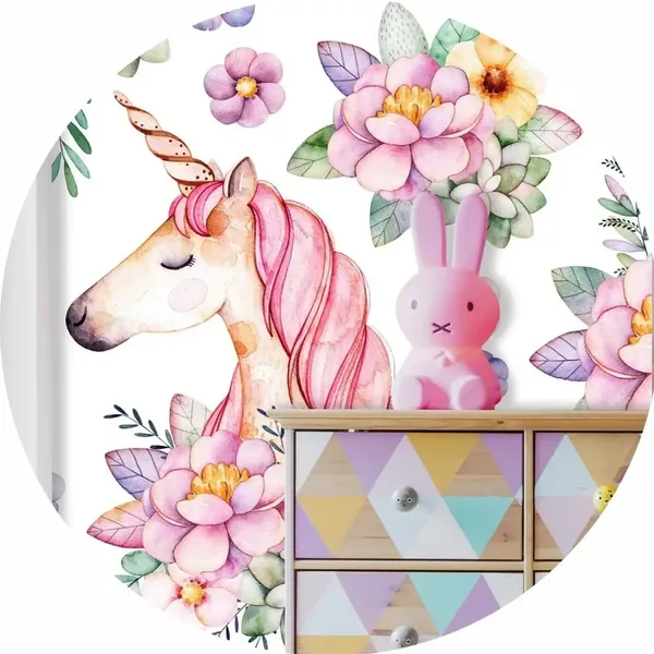 Vinilo infantil unicornio en acuarela y suculenta