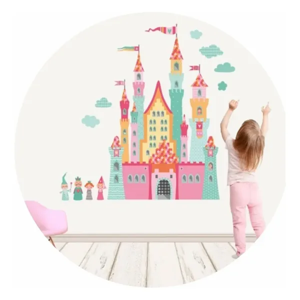 Vinilo infantil castillo colorido nena de 120 cm