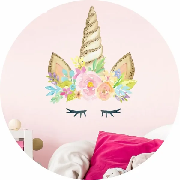 Vinilo infantil para pared cara de unicornio mediano