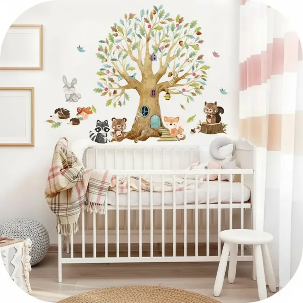 Vinilo infantil árbol y animales del bosque