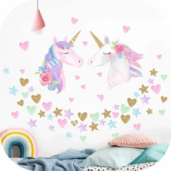 Vinilo infantil para pared 2 unicornios con estrellas